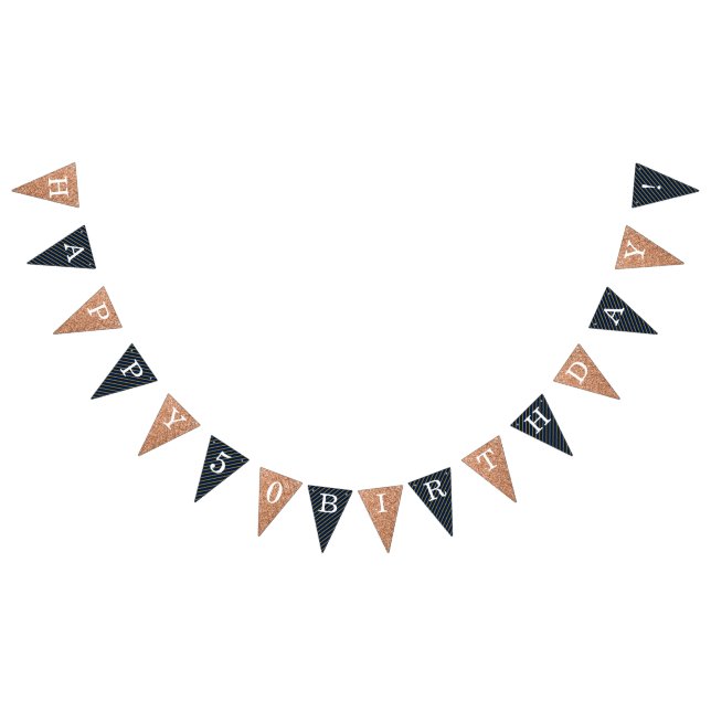50th Birthday Party Modern Gold & Blue | Fifty Bunting (All)