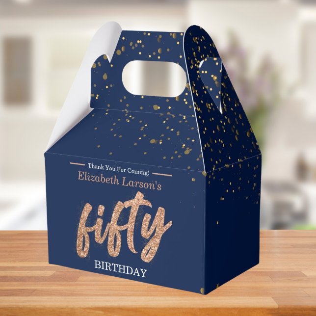 50th Birthday Party Modern Gold & Blue | Fifty Favour Box (Creator Uploaded)