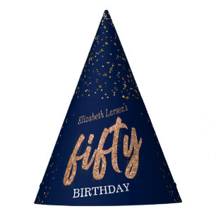 50th Birthday Party Modern Gold & Blue   Fifty Party Hat