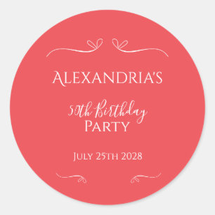 50th Birthday Party Modern Pink Red Classic Round Sticker