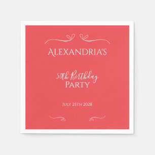 50th Birthday Party Modern Pink Red Hearts Napkin