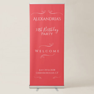 50th Birthday Party Modern Pink Red Welcome Retractable Banner