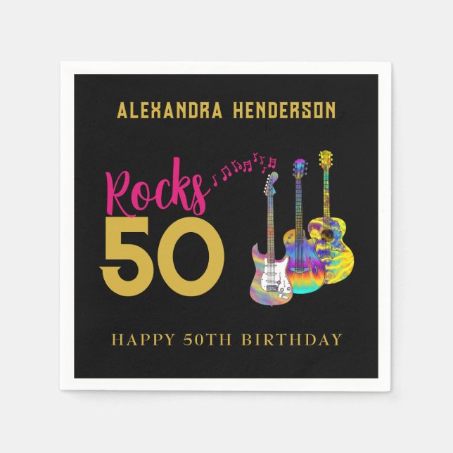 50th Birthday Party Music Guitar Rocks 50 Napkin (Front)