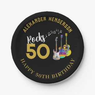 50th Birthday Party Name Music Guitars Rocks 50 Paper Plate