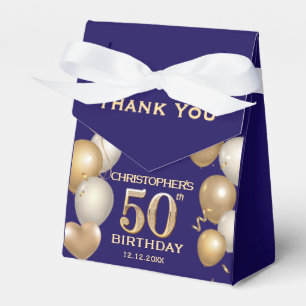 50th Birthday Party Navy Blue and Gold Balloons Favour Box