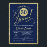 50th Birthday Party - Navy Gold ANY YEAR Invitation<br><div class="desc">50th Birthday Party Invitation in faux glitter gold and navy blue. Cheers to 50 years!
Please message us if you need further customization.</div>