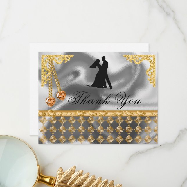 50th Birthday Party Orange Hearts Gem, Thank You Card (Front/Back In Situ)