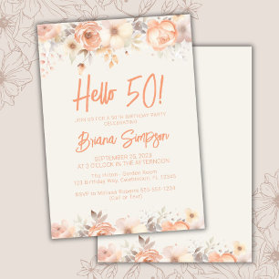 50th Birthday Party Peach Ivory Floral Invitation