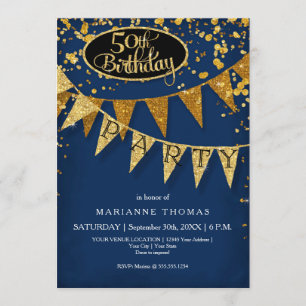 50th Birthday Party Pennant Banner Confetti Invitation