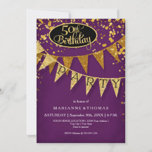 50th Birthday Party Pennant Banner Confetti Invitation