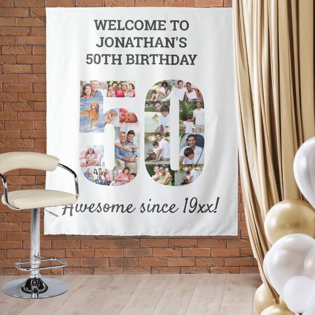 50th Birthday Party Photo Collage Backdrop Tapestry (Creator Uploaded)