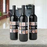50th birthday party photo collage black<br><div class="desc">A bottle label for a 50th birthday party,  celebrating her life with a collage of 8 of your photos.  Templates for a name,  age 50 and a date.  Date of birth or the date of the party.  White and grey coloured letters.  Elegant black background.</div>
