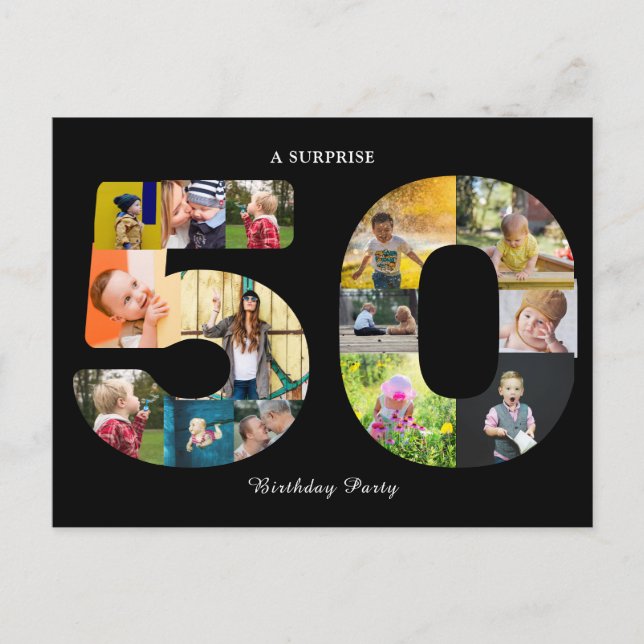 50th Birthday Party Photo Collage Black White Postcard (Front)