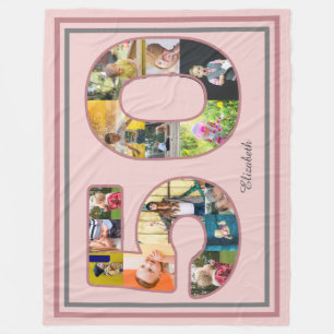 50th Birthday Party Photo Collage Dusty Blush Pink Fleece Blanket