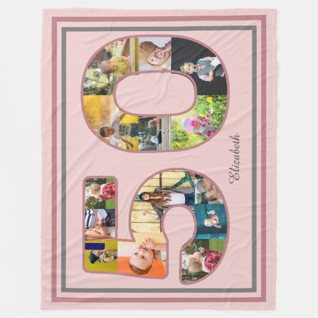 50th Birthday Party Photo Collage Dusty Blush Pink Fleece Blanket (Front)