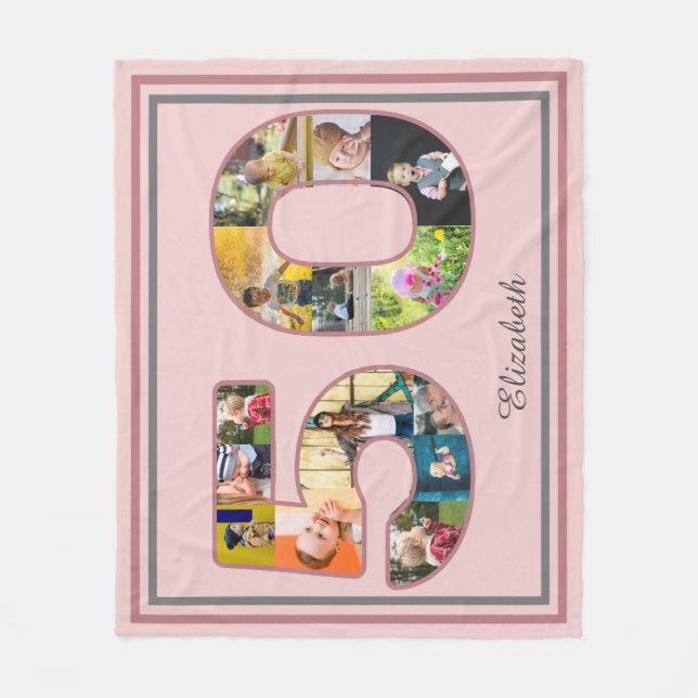 50th Birthday Party Photo Collage Dusty Blush Pink Fleece Blanket (Front)