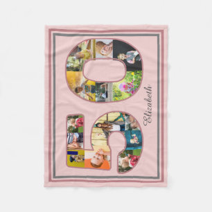 50th Birthday Party Photo Collage Dusty Blush Pink Fleece Blanket