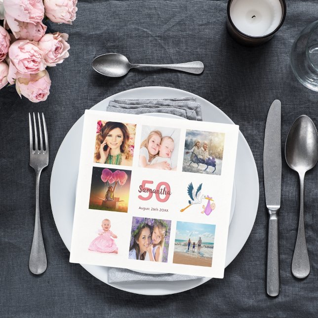 50th birthday party photo collage napkin (Creator Uploaded)