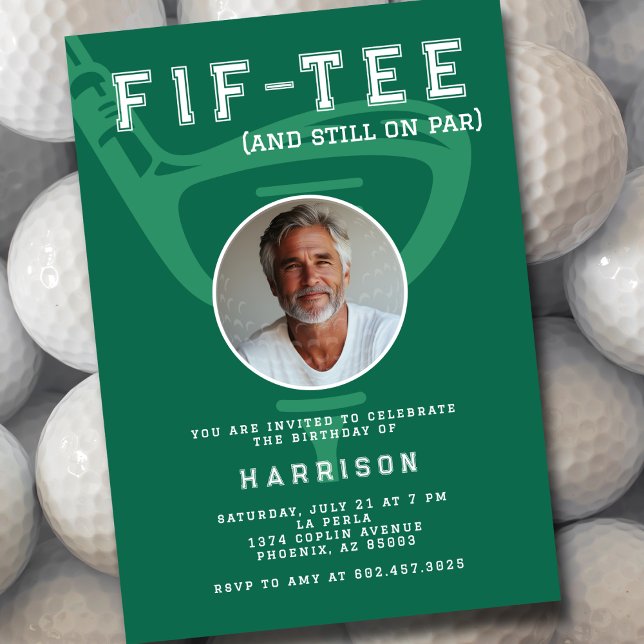 50th Birthday Party Photo Modern Golf Green Invitation (Creator Uploaded)