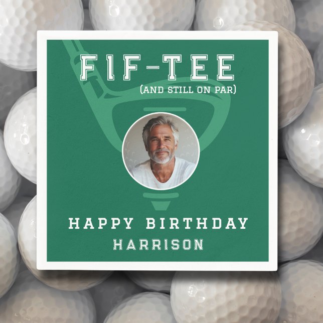 50th Birthday Party Photo Modern Golf Green Napkin (Creator Uploaded)