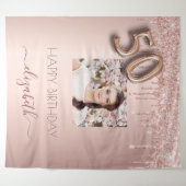 50th birthday party photo rose gold glitter pink tapestry (Front (Horizontal))