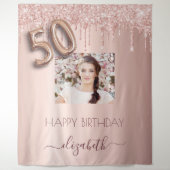 50th birthday party photo rose gold glitter pink tapestry (Front)