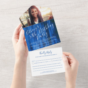 50th Birthday party photo sapphire blue All In One Invitation