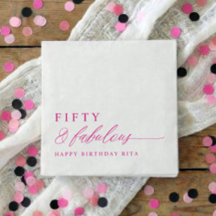 50th Birthday Party Pink Fifty & Fabulous Modern Napkin