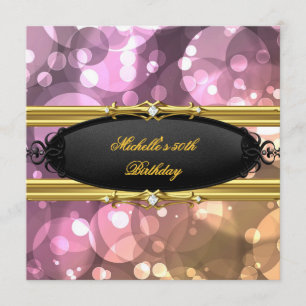 50th Birthday Party Pink Gold Black Diamond Invitation