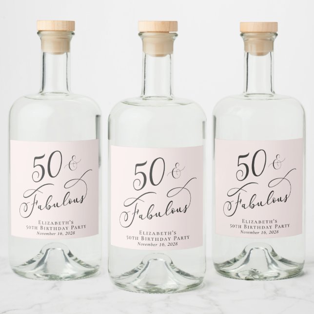 50th Birthday Party Pink Liquor Bottle Label (Bottles)