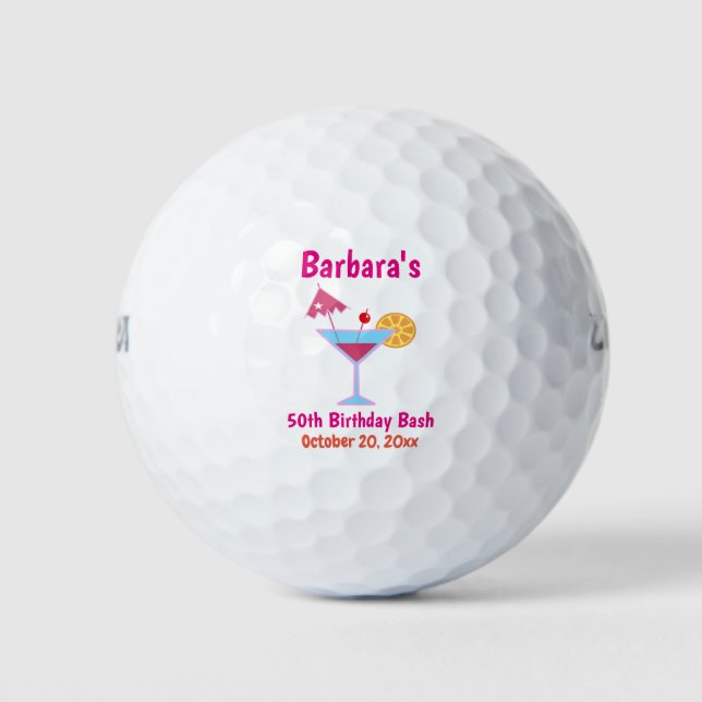 50th Birthday Party Pink Martini Favour Golf Balls (Front)