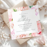 50th Birthday Party Pink Peony Floral Square Invitation<br><div class="desc">A beautiful and feminine party invitation to celebrate a birthday in elegant style. A frame of elegant watercolor pink peony flowers and greenery surrounds your party details.  This invitation is available as a printed invitation or digital download.</div>