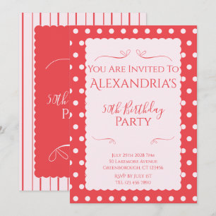 50th Birthday Party Pink Red Modern Invitation