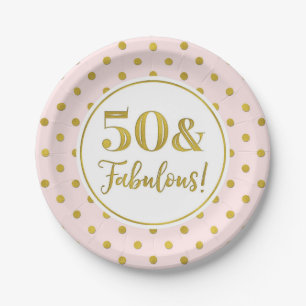 50th Birthday Party Pink White Gold Dots Paper Pla Paper Plate