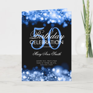 50th Birthday Party Program Menu Lights Navy 