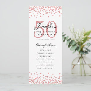 50th Birthday Party Program Menu Rose Gold Invitation