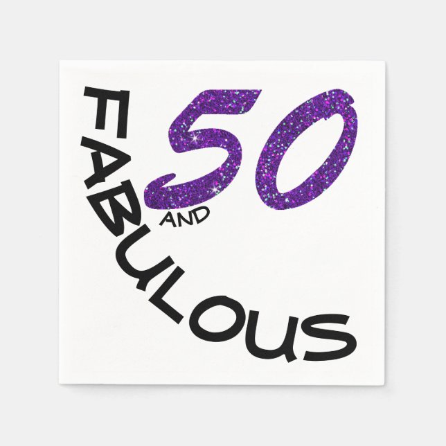 50th Birthday Party Purple Glitter Typography Napkin (Front)