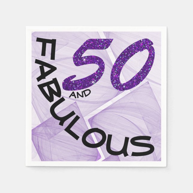 50th Birthday Party Purple Glitter Typography Napkin (Front)