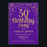 50th Birthday Party - Purple & Gold Invitation<br><div class="desc">50th Birthday Party Invitation.
Elegant design in royal purple and faux glitter gold. Features stylish script font and confetti. Message me if you need custom age.</div>