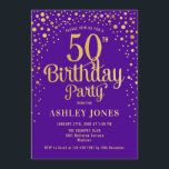 50th Birthday Party - Purple & Gold Invitation<br><div class="desc">50th Birthday Party Invitation.
Elegant design in royal purple and faux glitter gold. Features stylish script font and confetti. Message me if you need custom age.</div>