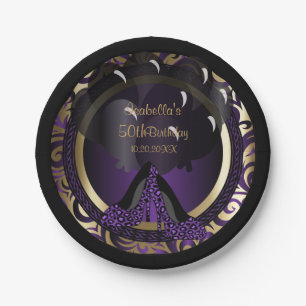 50th Birthday Party   Purple Leopard High Heels Paper Plate