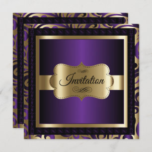 50th Birthday Party   Purple Metallic & Gold Invitation