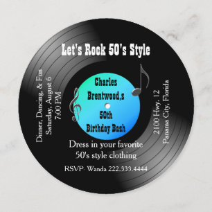 50th Birthday Party Record Invitation
