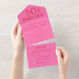 50th Birthday Party Red Bold Chic Modern All In One Invitation
