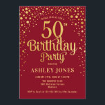 50th Birthday Party - Red & Gold Invitation<br><div class="desc">50th Birthday Party Invitation.
Elegant design in red and faux glitter gold. Features stylish script font and confetti. Message me if you need custom age.</div>
