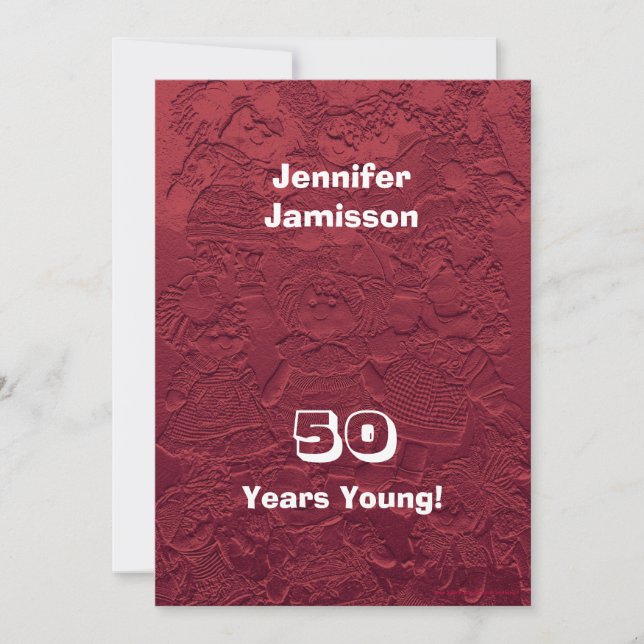 50th Birthday Party Red Rag Dolls, Name, Invitation (Front)