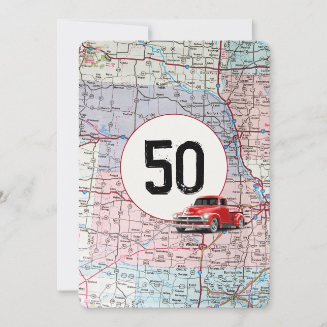 50th Birthday Party Red Retro Truck Invitation (Front)
