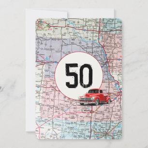 50th Birthday Party Red Retro Truck Invitation