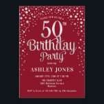 50th Birthday Party - Red & Silver Invitation<br><div class="desc">50th Birthday Party Invitation.
Elegant design in dark red and faux glitter silver. Features stylish script font and confetti. Message me if you need custom age.</div>