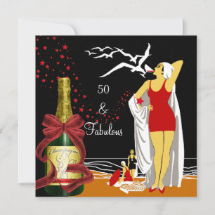 50th Birthday Party Retro Diva Art deco Red Black Invitation